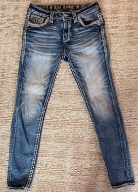 Rock Revival Lilac Rose Skinny Jeans Size 28 Blue Denim Embellished